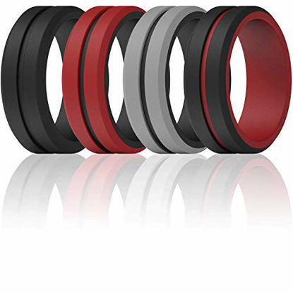 Picture of ThunderFit Silicone Wedding Rings for Men 2 Layers (Black-Red, Grey-Black, Black, Red-Black, 8.5 - 9 (18.9mm))