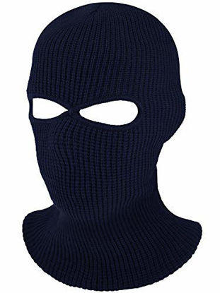 Picture of SATINIOR 2-Hole Knitted Full Face Cover Ski Neck Gaiter, Winter Balaclava Warm Knit Beanie for Outdoor Sports (Navy Blue, Adults Size)