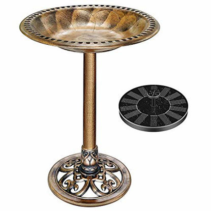 Picture of VIVOHOME Polyresin Antique Outdoor Copper Garden Bird Bath and Solar Powered Round Pond Fountain Combo Set
