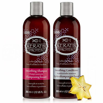 Picture of HASK KERATIN PROTEIN Smoothing Shampoo + Conditioner Set for All Hair Types, Color Safe, Gluten-Free, Sulfate-Free, Paraben-Free, Cruelty-Free - 1 Shampoo and 1 Conditioner
