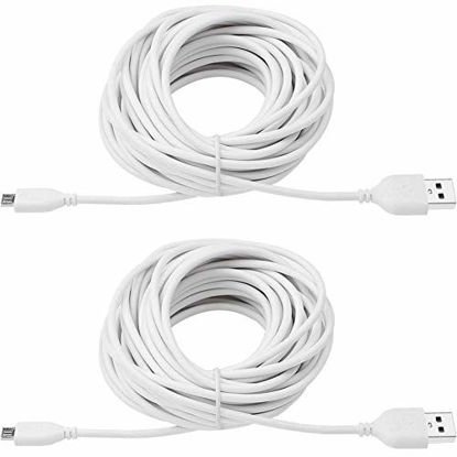 Picture of 2-Pack 25ft USB to Micro USB Extension Power Cable Compatible for Wyze Cam, Oculus Go, Yi Home Camera, Kasa Cam Security Camera, White