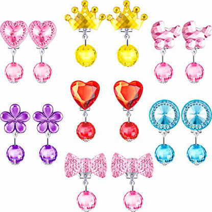 Picture of Hicarer 7 Pairs Crystal Clip on Earrings Girls Princess Play Jewelry Earring and 7 Pairs Earrings Pads in Pink Box