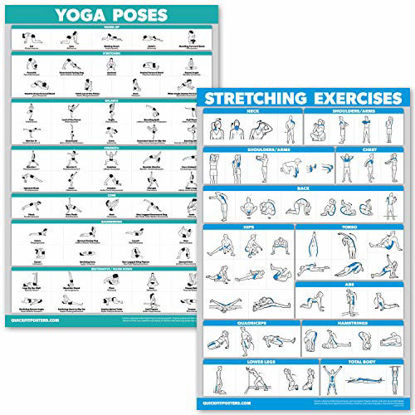 Picture of QuickFit Yoga Poses and Stretching Exercise Poster Set - Laminated 2 Chart Set - Yoga Positions & Stretching Workouts (18" x 27")