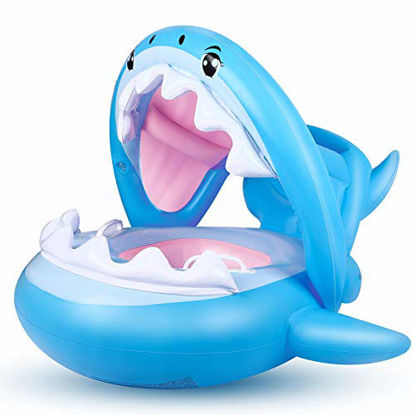 Picture of Baby Float Swimming Pool Toddler Floaties with Inflatable Canopy Shark Infant Pool Float for Kids Aged 6-36 Months