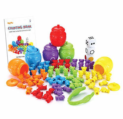 Picture of Joyin Play-Act Counting Sorting Bears Toy Set with Matching Sorting Cups Toddler Game for Pre-School Learning Color Recognition STEM Educational Toy-72 Bears, Fine Motor Tool, Dice and Activity Book