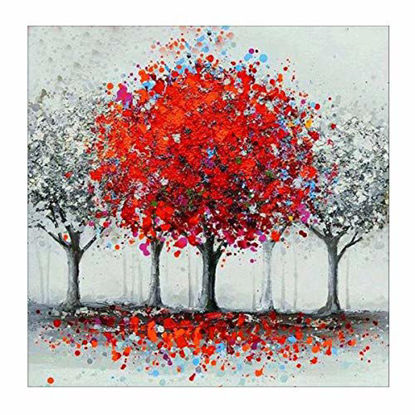 Picture of MXJSUA 5D Diamond Painting Full Round Drill Kits Pasted Arts Craft Home Wall Decor Red Tree 12x12inch