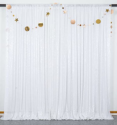 Picture of ShinyBeauty 10FTx10FT-Sequin Backdrop-White, Photography Background Sequin Fabric Photo Booth Backdrop Collapsible Video Studio Background Ideal for Curtain/Wedding/Other Event Decor(120Inx120In)