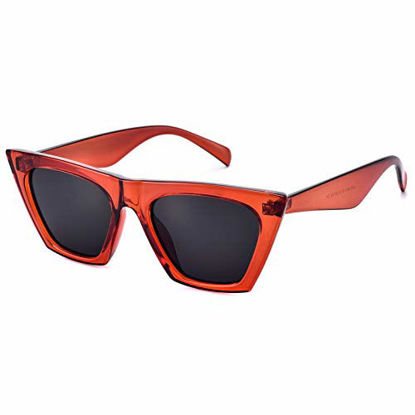 Picture of mosanana Cat Eye Sunglasses for Women Trendy Square Cateye Light Red Clear Retro Cool Vintage Fashion 90s Cute Funky Aesthetic Ladies Small Face Chunky Unique Stylish Petite Indie Sexy Beach Shine