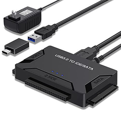 Picture of SATA/IDE to USB 3.0 Adapter, Hard Drive Reader for Universal 2.5 3.5-Inch IDE and SATA External HDD/SSD, Hard Drive Adapter with 12V 2A Power Supply Support 6TB