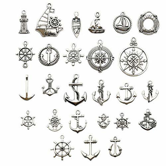 Picture of Nautical Charm Collection-50 Pcs Craft Supplies Nautical Ship Wheel Anchor lig Charms Pendants for Crafting, Jewelry Findings Making Accessory For DIY Necklace Bracelet (M066)