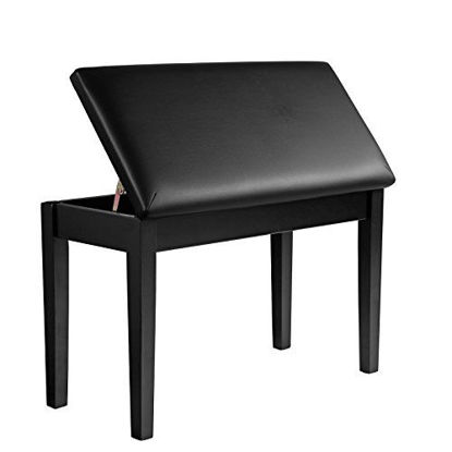 Picture of SONGMICS Wooden Duet Piano Bench with Padded Cushion and Music Storage Black ULPB75BK