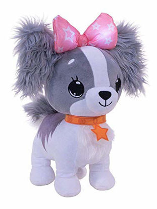 Picture of Wish Me Pets - Light Up LED Plush Stuffed Animals - Fluffy Grey Cavalier Puppy with Pink Bow