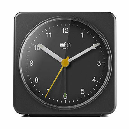 Picture of Braun Classic Analogue Alarm Clock with Snooze and Light, Quiet Quartz Sweeping Movement, Crescendo Beep Alarm in Black, Model BC03B.