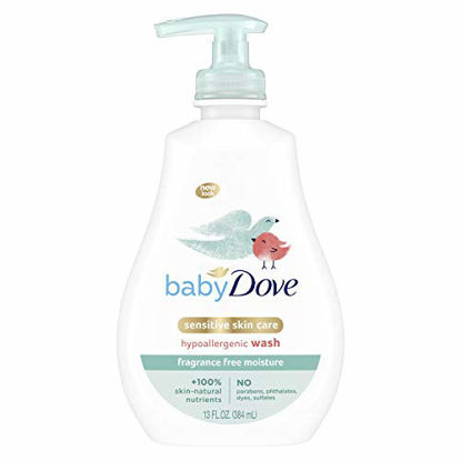Picture of Baby Dove Sensitive Skin Care Baby Wash For Baby Bath Time Fragrance Free Moisture Fragrance Free and Hypoallergenic, Washes Away Bacteria 13 oz
