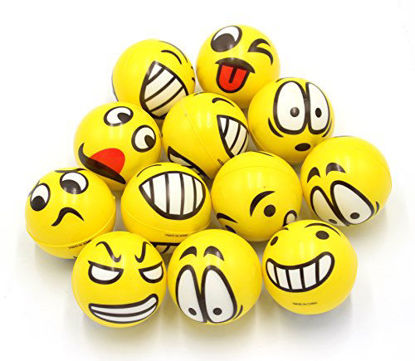 Picture of Set of 12 - Fun Face Stress Balls Cute Hand Wrist Stress Reliefs Squeeze Balls for Kids and Adults at School or Office Party Favors (Yellow Color Random Faces)