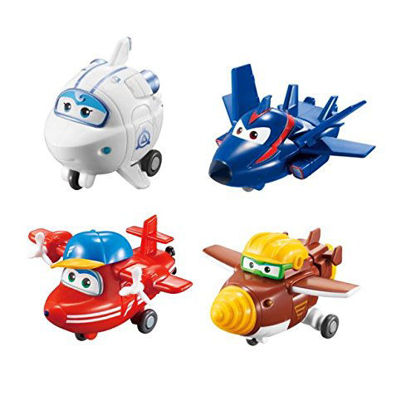 Picture of Super Wings - 2" Transform-a-Bot 4-Pack | Flip, Todd, Agent Chase, Astra Airplane Toys Mini Action Figures | Preschool Toy Plane Set for 3 4 5 Year Old Boys and Girls | Kids Birthday Gift