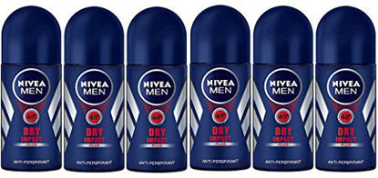 Picture of (Pack of 6 Bottles) Nivea DRY IMPACT Men's Roll-On Antiperspirant & Deodorant. 48-Hour Protection Against Underarm Wetness. (Pack of 6 Bottles, 1.7oz / 50ml Each Bottle)