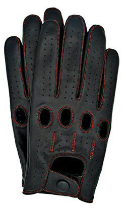 Picture of Riparo Genuine Leather Full-finger Driving Gloves (Medium, Black/Red Thread)
