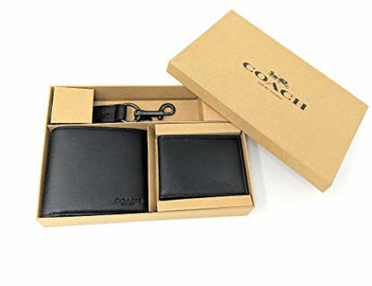 Picture of Coach 64118 Black Mens Compact Id Sport Wallet and Trigger Snap Keyfob Set