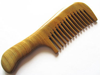 Picture of Myhsmooth Gs-2w-mt Wide Tooth Wood Handmade Natural Green Sandalwood No Static Comb with Aromatic Scent for Detangling Curly Hair and Gift -Made of a Whole Piece of Green Sandalwood, Not Mosaic(7")
