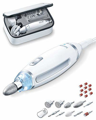 Picture of Beurer 24-piece Professional Manicure & Pedicure Nail Drill Kit | 10 Stainless Steel Attachm./10 Sanding Bands, 18 Speeds | Electric Nail File Set, Nails Care Tools, For Foot/Hand | Storage Case, MP62
