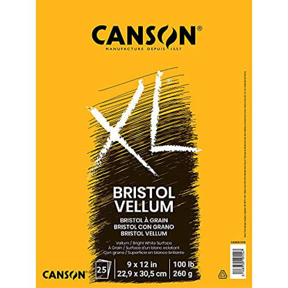 Picture of Canson XL Series Bristol Vellum Paper Pad, Heavyweight Paper for Pencil, Vellum Finish, Fold Over, 100 Pound, 9 x 12 Inch, Bright White, 25 Sheets