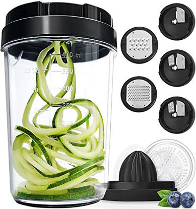 Picture of fullstar Vegetable Spiralizer Vegetable Slicer - 8 in 1 Zucchini Spaghetti Maker Zoodle Maker Veggie Spiralizer Adjustable Handheld Spiralizer Zucchini Noodle Maker Zucchini Spiralizer with Container