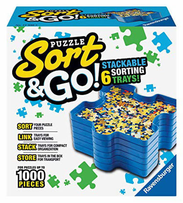 Picture of Ravensburger Sort and Go Jigsaw Puzzle Accessory - Sturdy and Easy to Use Plastic Puzzle Shaped Sorting Trays to Organize Puzzles Up to 1000 Pieces