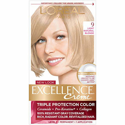 Picture of L'Oreal Paris Excellence Creme Permanent Hair Color, 9 Light Natural Blonde, 100 percent Gray Coverage Hair Dye, Pack of 1