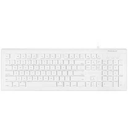 Picture of Macally Full Size USB Wired Keyboard for Mac and PC - Plug & Play Wired Computer Keyboard - Compatible Apple Keyboard with 15 Shortcut Keys for Easy Controls & Navigation - White