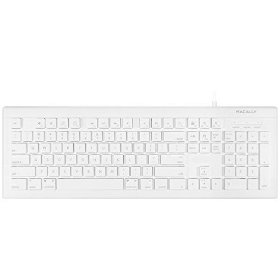 Picture of Macally Full Size USB Wired Keyboard for Mac and PC - Plug & Play Wired Computer Keyboard - Compatible Apple Keyboard with 15 Shortcut Keys for Easy Controls & Navigation - White