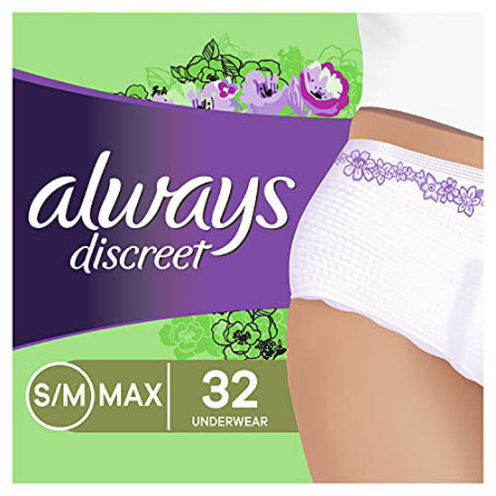 Always Discreet Incontinence & Postpartum Incontinence Underwear for Women,  Small/Medium, Maximum Protection, 32 Count