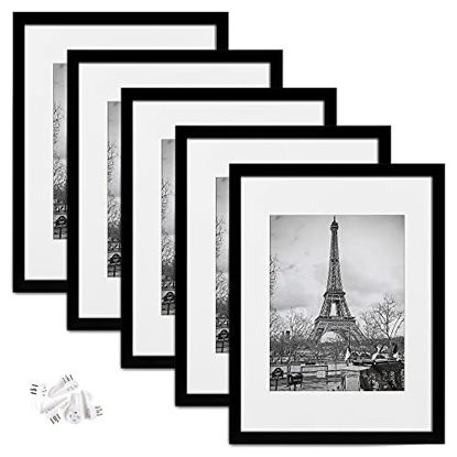 Picture of upsimples 12x16 Picture Frame Set of 5,Display Pictures 8.5x11 with Mat or 12x16 Without Mat,Wall Gallery Photo Frames,Black