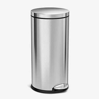 Picture of simplehuman 30 Liter / 8 Gallon Round Step Trash Can, Brushed Stainless Steel