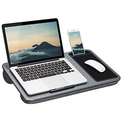 Picture of LapGear Home Office Lap Desk with Device Ledge, Mouse Pad, and Phone Holder - Silver Carbon - Fits Up to 15.6 Inch Laptops - Style No. 91585