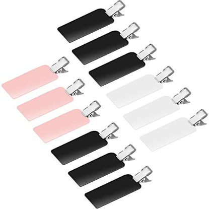 Picture of 12 Pieces No Bend Curl Clips Hair Clips Pin for Hairstyle Bangs Waves Makeup Application (Black, White, Pink)