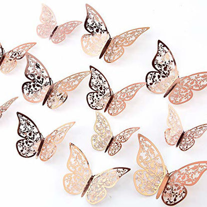 Picture of AIEX 24pcs 3D Butterfly Wall Stickers 3 Sizes Butterfly Wall Decals Room Wall Decoration for Bedroom Party Wedding Decors(Rose Gold)