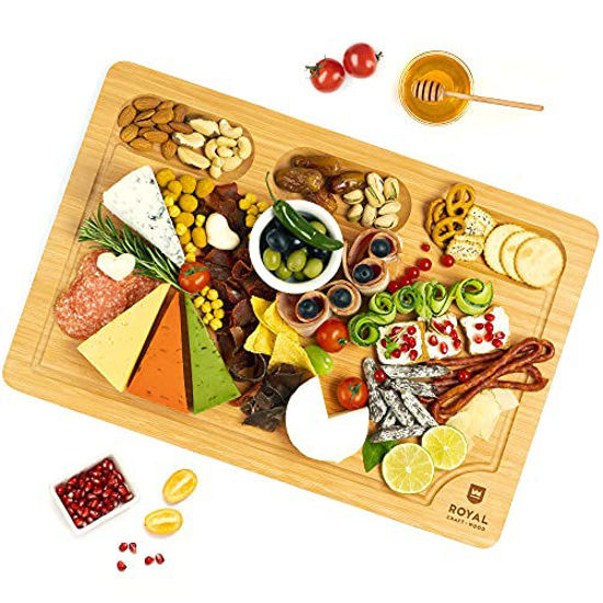 GetUSCart Extra Large Bamboo Cheese Board and Charcuterie Boards/Serving Tray with Builtin