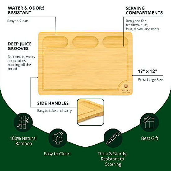 GetUSCart Extra Large Bamboo Cheese Board and Charcuterie Boards/Serving Tray with Builtin