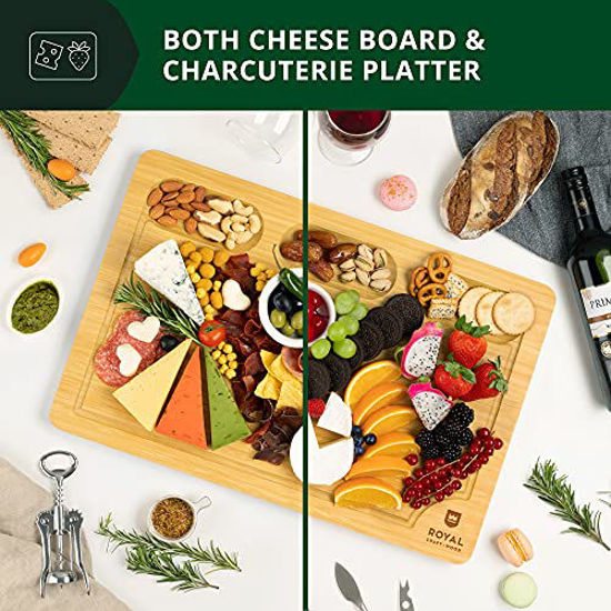 GetUSCart Extra Large Bamboo Cheese Board and Charcuterie Boards/Serving Tray with Builtin