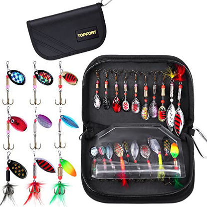 Picture of TOPFORT Fishing Lures, Fishing Spoon,Trout Lures, Bass Lures, Spinning Lures,Hard Metal Spinner Baits kit with Carry Bag