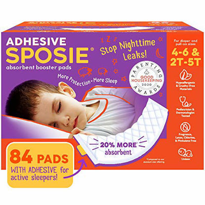 Picture of Sposie, Stops Nighttime Diaper leaks, Extra Overnight Protection for Heavy Wetters and Potty Training, Fits Diaper Sizes 4-6 and Pull-ons 2T-5T, 84 ct with Adhesive