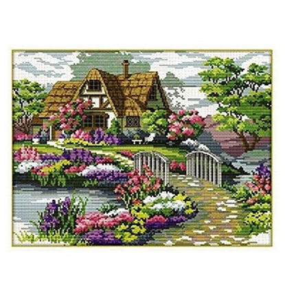 Picture of Yontree DIY Handmade Countryside Flower Stamped Cross Stitch Kit Embroidery Kit Home Decor
