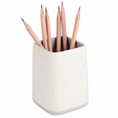 Picture of YOSCO Pen Holder Stand for Desk Cute Two-tone Pencil Cup Pot for Kids Desk Organizer Makeup Brush Holder (White)