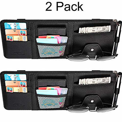 Picture of 2 Packs Car Sun Visor Organizer, Sunglasses Holders for Car Sun Visor PU Auto Interior Accessories Storage Travel Document Holder with Multi-Pocket (Black)