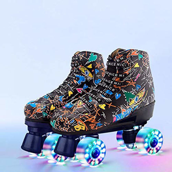 GetUSCart- Gets Roller Skates, Classic High-top for Adult Outdoor Skating  Light-Up Four-Wheel Roller Skates for Teens and Youth (Black with Light,8)