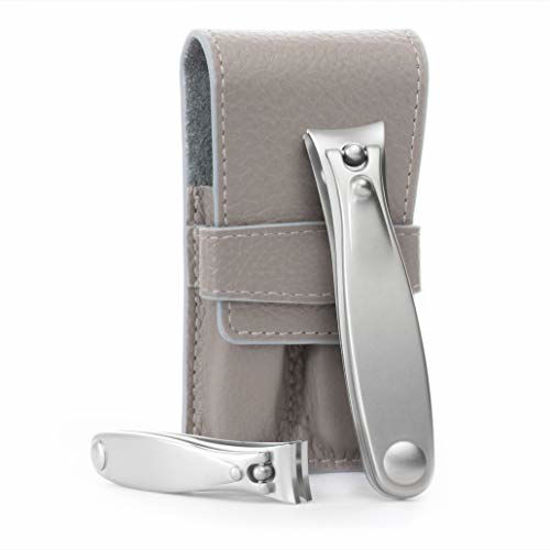 Picture of GERMANIKURE Nail Clippers Set in Gray Leather Case - Ethically Made in Solingen Germany, FINOX Stainless Steel Tools - Professional Quality Manicure & Pedicure Kit
