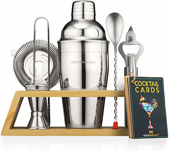 Picture of Mixology Bartender Kit with Stand | Bar Set Cocktail Shaker Set for Drink Mixing - Bar Tools: Martini Shaker, Jigger, Strainer, Bar Mixer Spoon, Tongs, Bottle Opener | Best Bar Set for the Home
