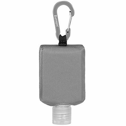 Picture of Hand Sanitizer Bottle Case Holder, Jollsung Travel Size Empty Bottle Refillable Containers for Soap, Lotion, and Liquids - 60ML/2 oz Flip Cap Reusable Bottles with Carabiner Carriers (Gray)