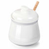 Picture of LEETOYI Porcelain Honey Jar with Lid and Honey Stick,Ceramic Honey pot,12oz (White)